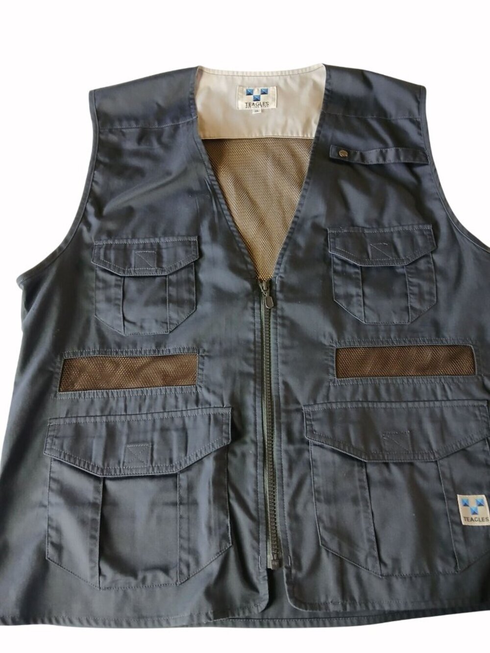 Teagles Outdoor Utility Vest Pockets Mesh Zipper Closure Navy Blue Size US XL